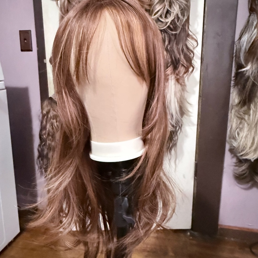Synthetic Long Layered Wig with Bangs - Light Brown